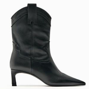 Zara new with tags leather cowboy ankle boots with kitten heel
